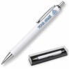 Blue kawaii dumpling on a white metal ballpoint pen, clear presentation case