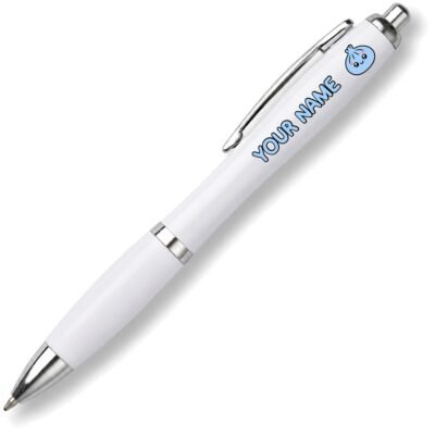 Blue kawaii dumpling personalised white plastic ballpoint pen