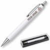Chocolate kawaii dumpling on a white metal ballpoint pen, clear presentation case