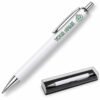 Green kawaii dumpling on a white metal ballpoint pen, clear presentation case