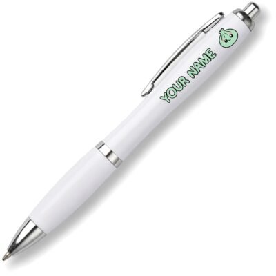 Green kawaii dumpling personalised white plastic ballpoint pen