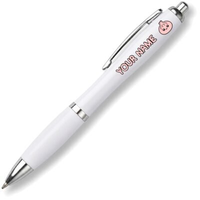 Pink kawaii dumpling personalised white plastic ballpoint pen