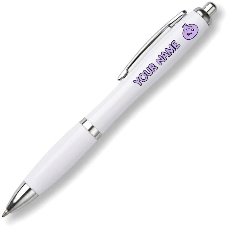 Purple kawaii dumpling personalised white plastic ballpoint pen