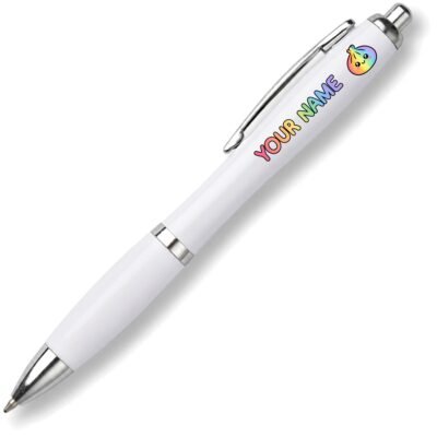 Rainbow kawaii dumpling personalised white plastic ballpoint pen