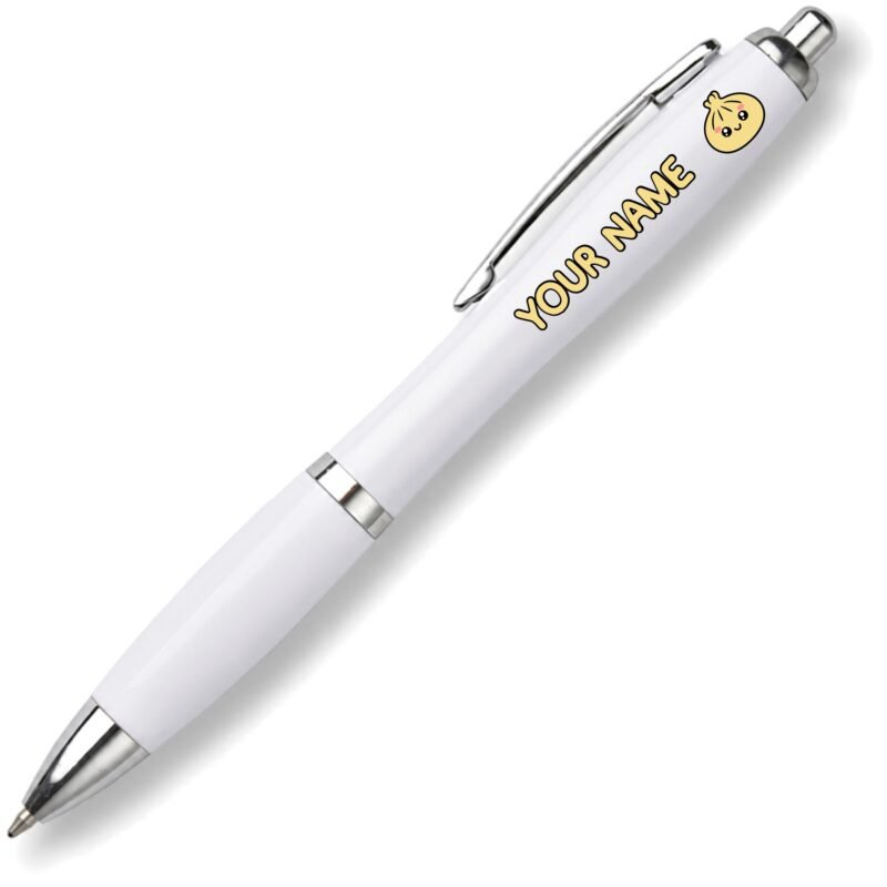 Yellow kawaii dumpling personalised white plastic ballpoint pen